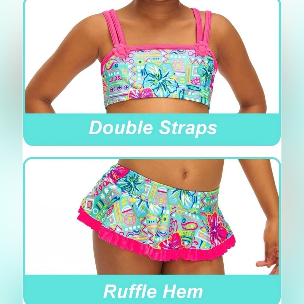 Adorable Girls 2- Piece Hawaiian Swimsuit Bikini skirt Set